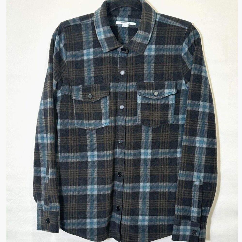 O'Neill Women's Plaid Long-Sleeve Superfleece Shirt Snap Button Size M Outdoor